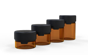 120CC/4FL.OZ/120ML Aviator CR - Container With Inner Seal & Tamper - Translucent Amber With Opaque Black Lid - Copackr.com