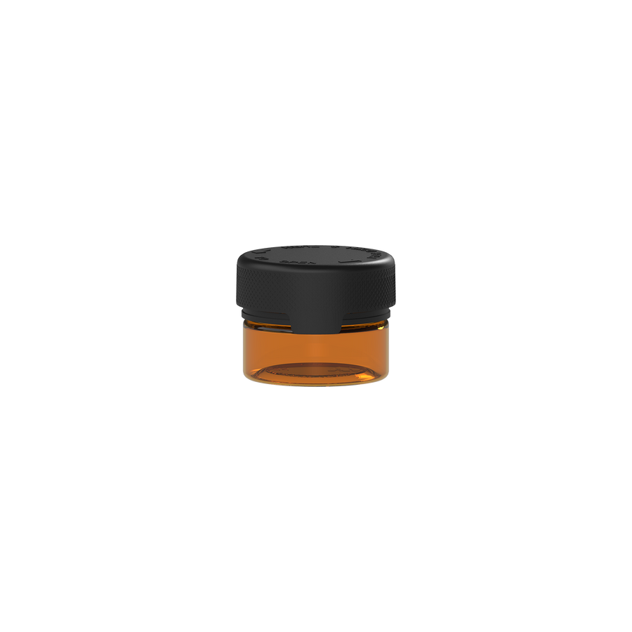 30CC/1FL.OZ/30ML Aviator CR - Container With Inner Seal & Tamper - Translucent Amber With Opaque Black Lid - Copackr.com
