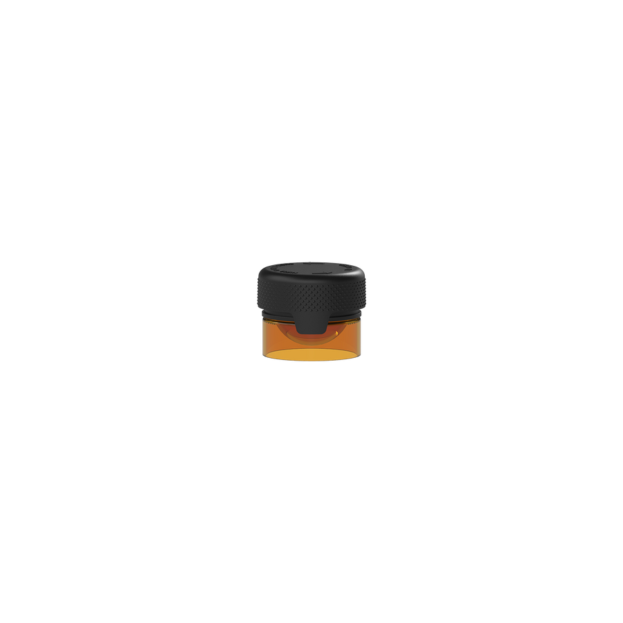 5cc/5ML Aviator CR - Container With Inner Seal & Tamper - Translucent Amber With Opaque Black Lid - Copackr.com