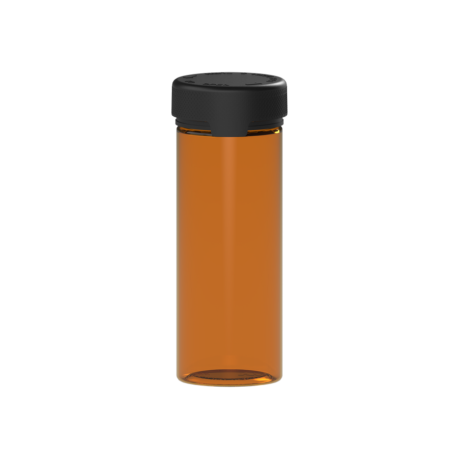 240CC/8FL.OZ/240ML Aviator CR - Container With Inner Seal & Tamper - Translucent Amber With Opaque Black Lid - Copackr.com
