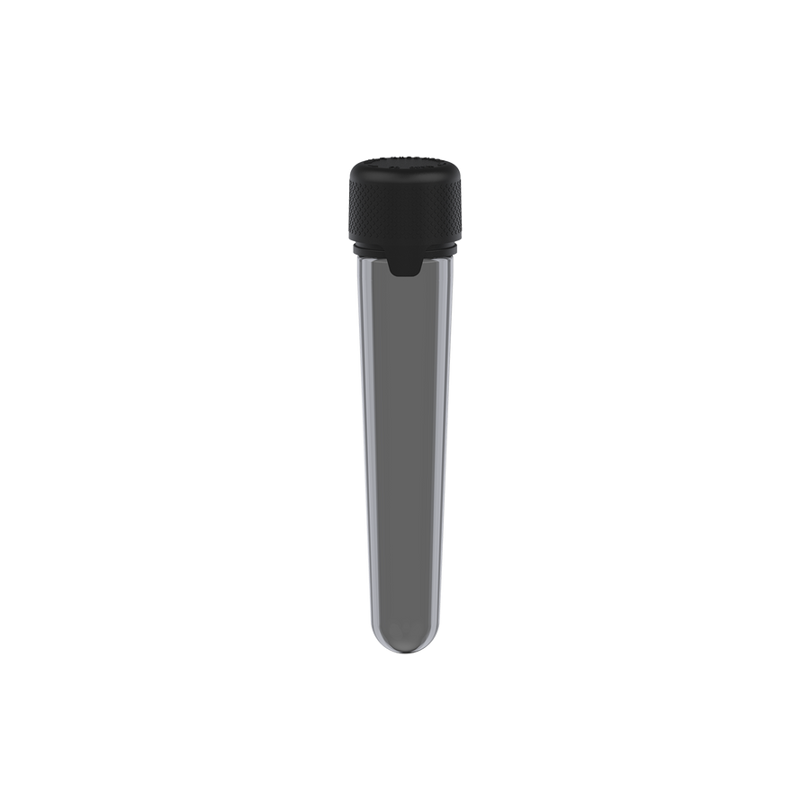 AVIATOR CR - TUBE 100MM WITH INNER SEAL & TAMPER - TRANSLUCENT BLACK WITH OPAQUE BLACK LID - Copackr.com
