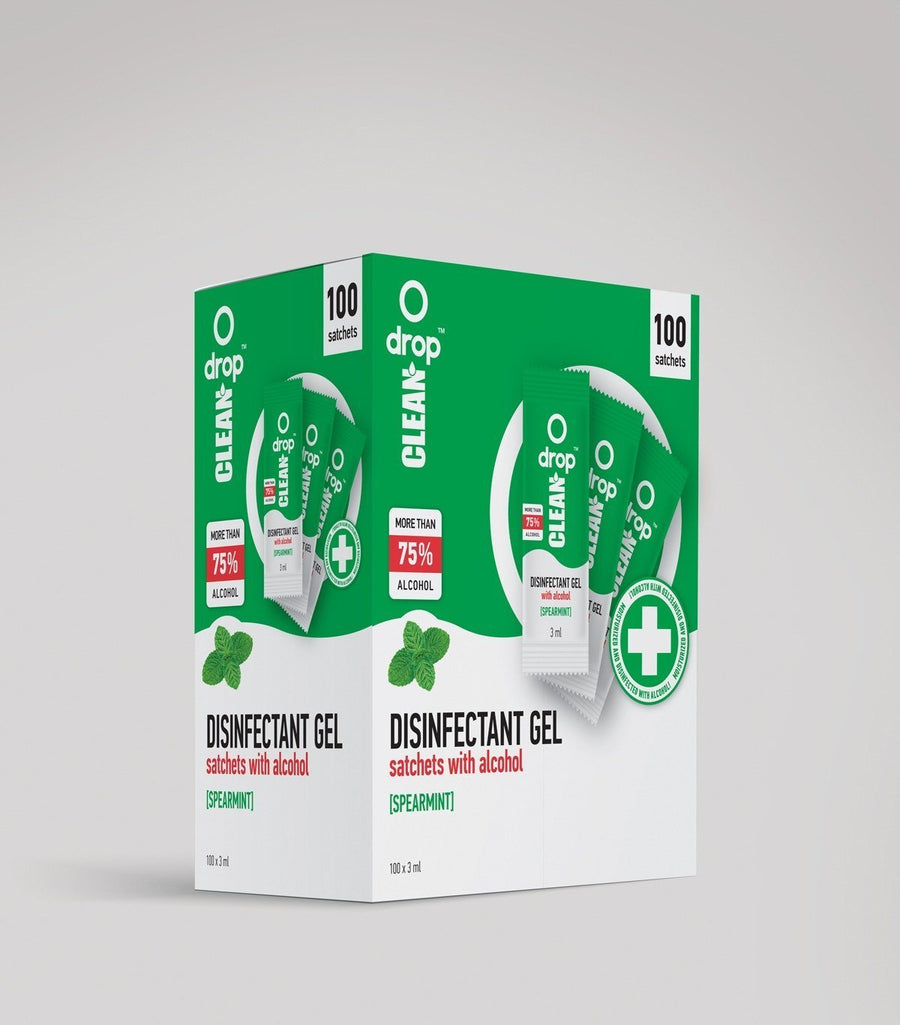 Sachet with Disinfectant Alcohol Gel 75% - Spearmint Scent - 100x 3ml - Copackr.com
